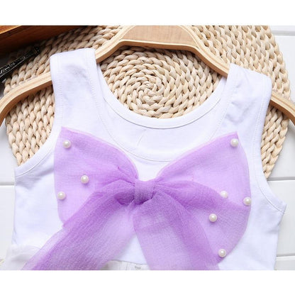 Stevvex baby sleeveless white dress with purple bow and pearl beads ST15BY21435ASRIN on Tampa Home & Garden Store