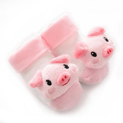 Stevvex two pink cartoon pig plush baby socks with bell, non-slip cotton soft shoes for infants on Tampa Home & Garden Store
