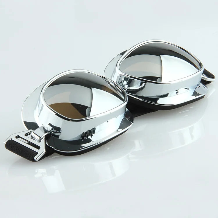 Pair of chrome motorcycle goggles with mirrored lenses, vintage windproof style on Tampa Home & Garden Store