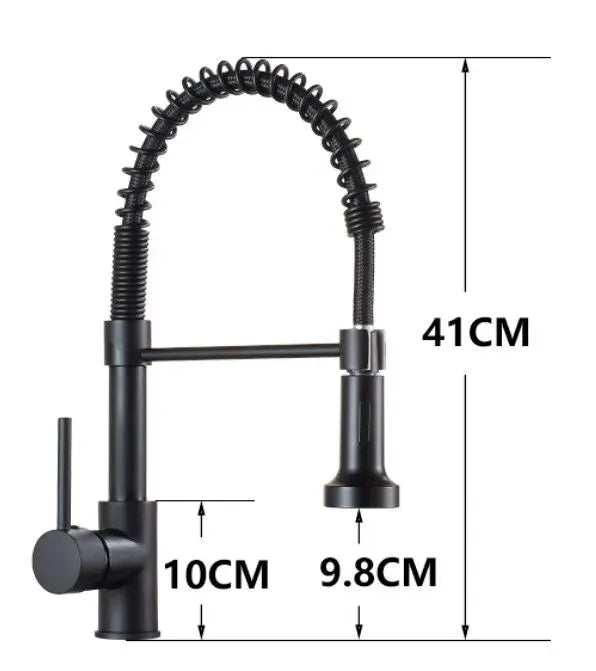 DecorBites kitchen faucet with matte black finish, pull-down spray and spring coil hose, single lever, 41cm tall on Tampa Home & Garden Store