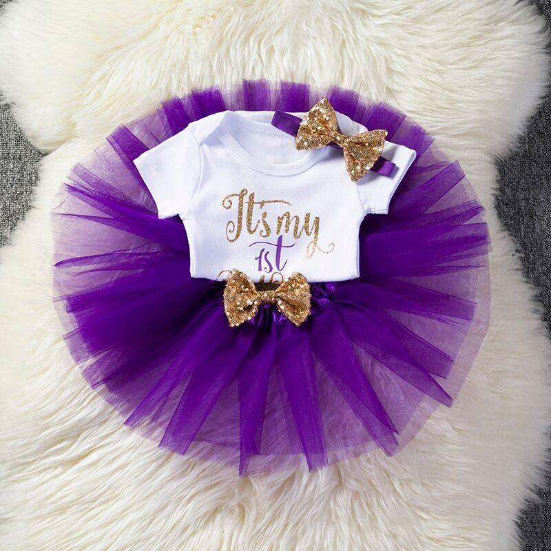 Stevvex newborn unicorn tutu dress set with white bodysuit, purple tulle skirt and gold bows on Tampa Home & Garden Store