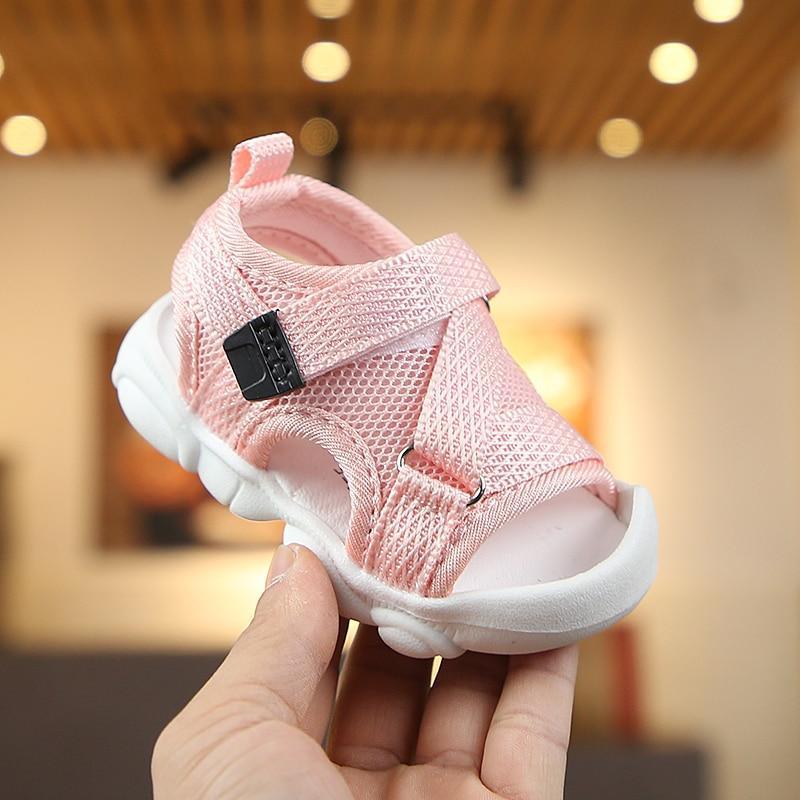 Baby pink mesh sandals with white sole and adjustable strap for toddlers on Tampa Home & Garden Store