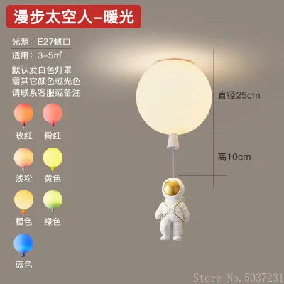 DecorBites Kids Space Balloon LED Ceiling Lamp with white balloon shade and astronaut on Tampa Home & Garden Store