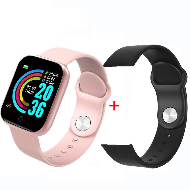 Stevvex square smart watch with pink silicone band and black replacement strap on Tampa Home & Garden Store