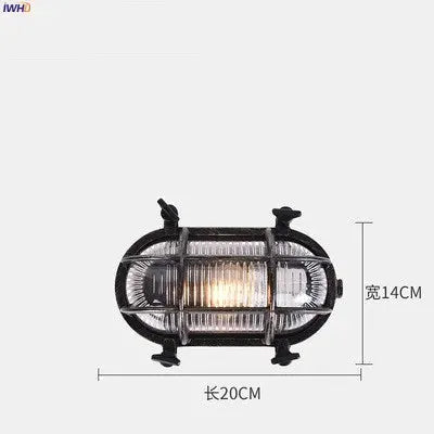 DecorBites Industrial Outdoor Wall Lamp, black metal cage, waterproof LED on Tampa Home & Garden Store