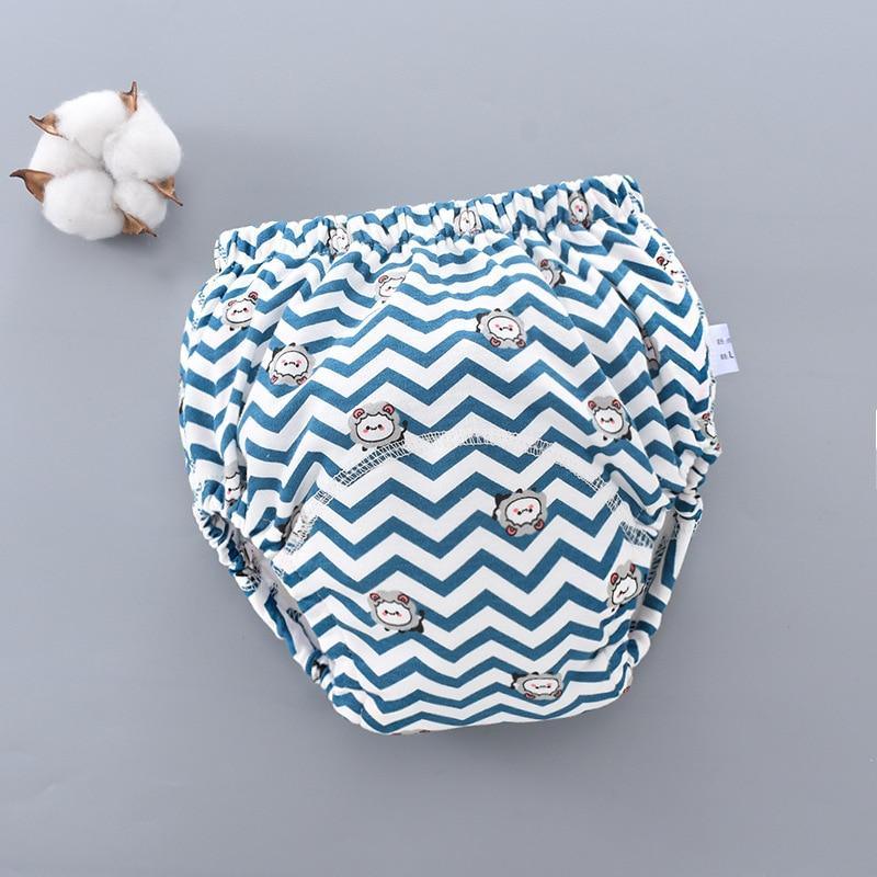 Stevvex baby cloth diaper blue zigzag chevron with bear icons, 6-layer gauze, reusable on Tampa Home & Garden Store