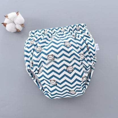 Stevvex baby cloth diaper blue zigzag chevron with bear icons, 6-layer gauze, reusable on Tampa Home & Garden Store
