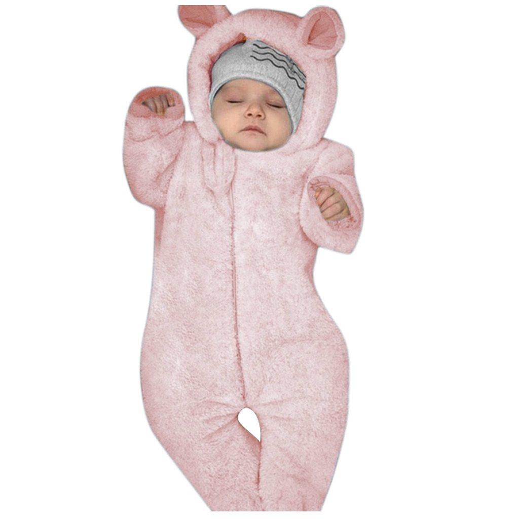 Pink fleece hooded baby romper by Stevvex with bear ears newborn one-piece jumpsuit on Tampa Home & Garden Store