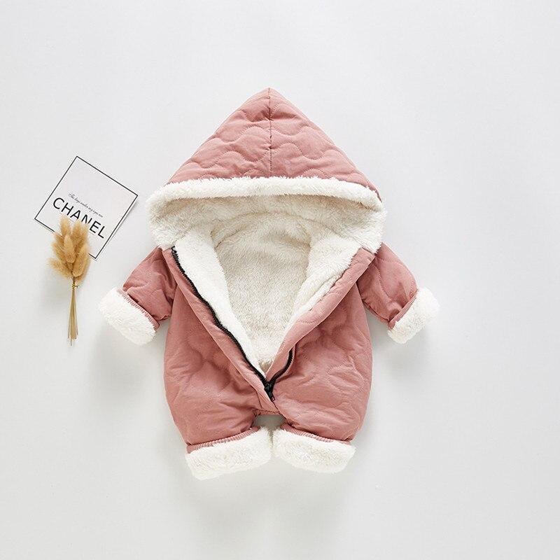 Pink baby plush thickened cotton jumpsuit jacket with hood and white faux fur lining Chanel card on Tampa Home & Garden Store
