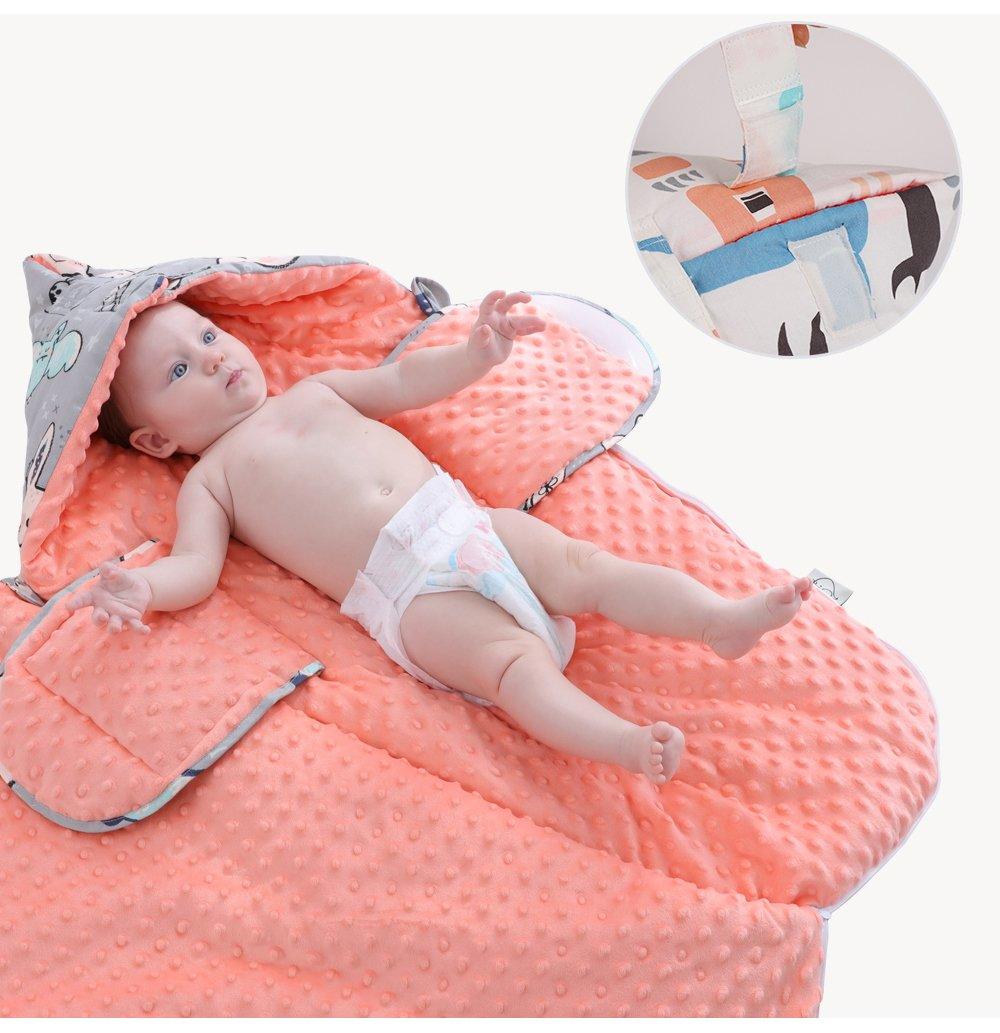 Stevvex newborn cocoon sleeping bag swaddle blanket coral orange dotted fabric with baby inside on Tampa Home & Garden Store