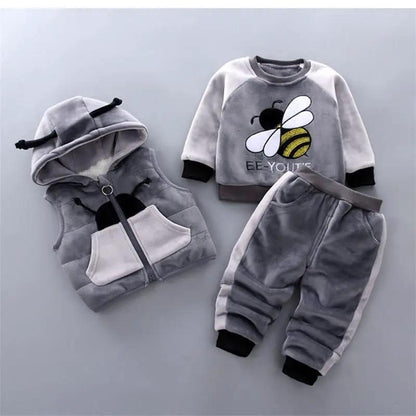 Bear Ear Hooded Baby Sweater Set for Autumn Wear