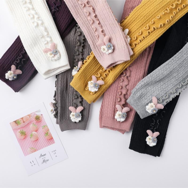 Stevvex cute rabbit colorful skinny leggings for kids, pastel knit with bunny flower charms on Tampa Home & Garden Store