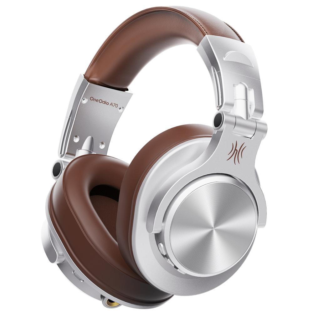 Stevvex over-ear Bluetooth headphones with silver metal frame and brown leather cushions on Tampa Home & Garden Store