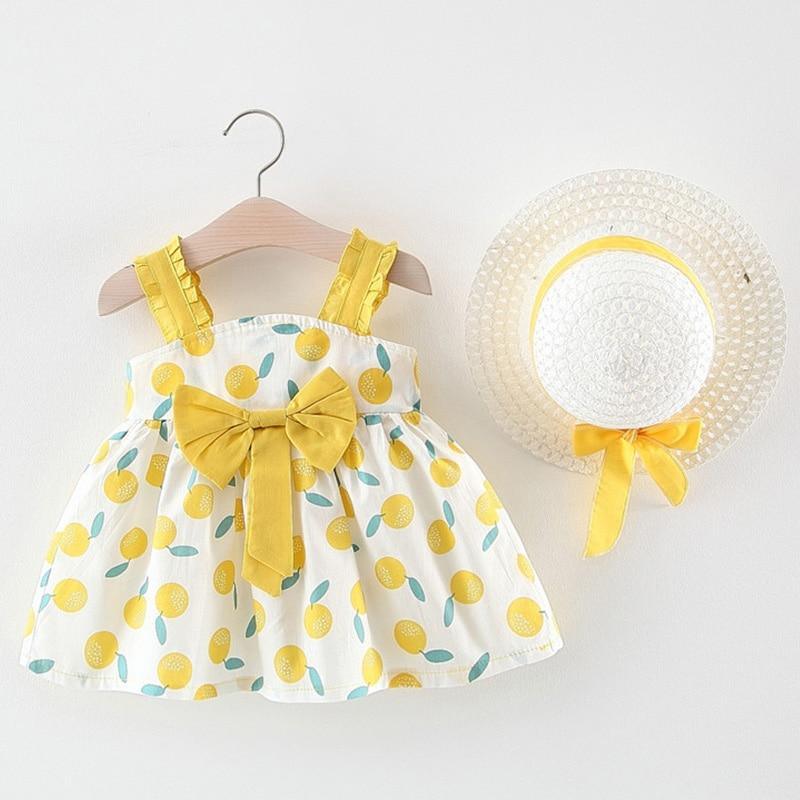 Baby dress set Stevvex lemon print with yellow bow and hat on Tampa Home & Garden Store