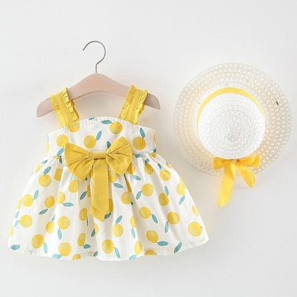 Baby dress set Stevvex lemon print with yellow bow and hat on Tampa Home & Garden Store