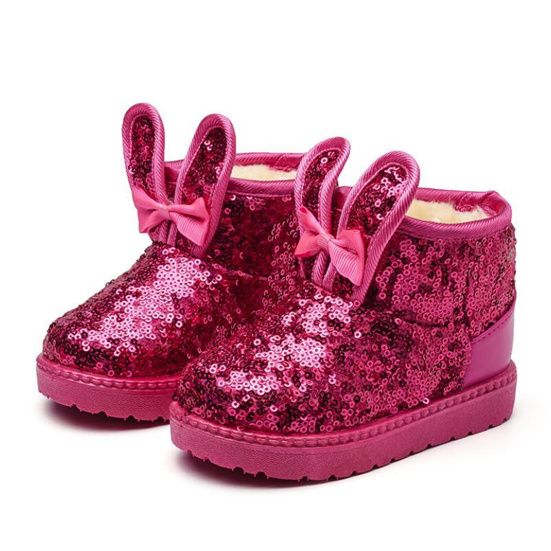 Stevvex pink sequin warm kids snow boots for toddlers with bunny-ear tabs, non-slip sole on Tampa Home & Garden Store