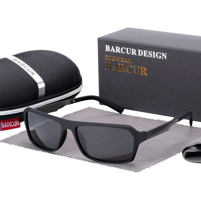 1 pair square sports sunglasses with matte black frame and grey UV400 lenses, Barcur case on Tampa Home & Garden Store