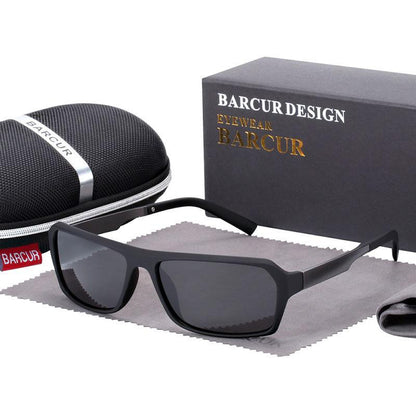 1 pair square sports sunglasses with matte black frame and grey UV400 lenses, Barcur case on Tampa Home & Garden Store