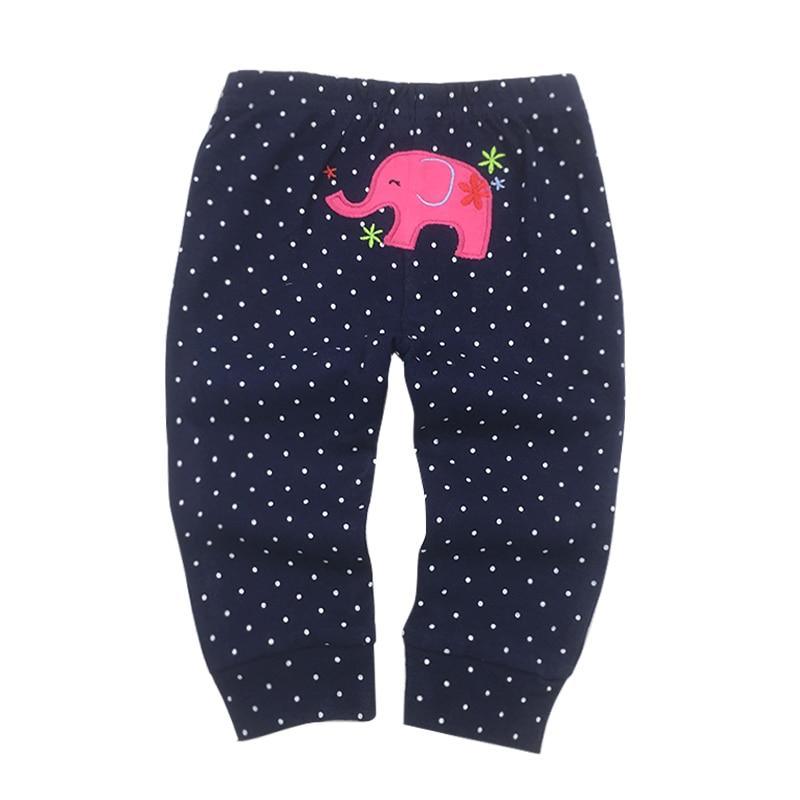 Stevvex baby pants navy blue polka-dot 0-24 months with pink elephant applique on Tampa Home & Garden Store