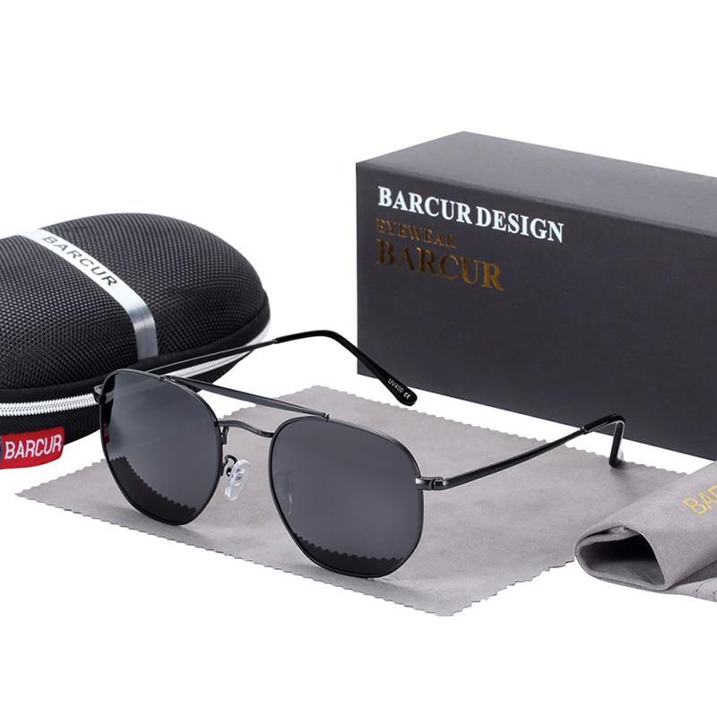 Stevvex square polarized sunglasses with black metal frame gray lenses on Tampa Home & Garden Store