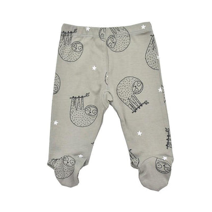 Baby cotton footed trousers 0-18m Stevvex with gray sloth print and white stars on Tampa Home & Garden Store
