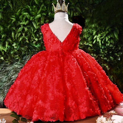 Toddler girl red lace tutu dress by Stevvex with voluminous layered tulle for weddings on Tampa Home & Garden Store