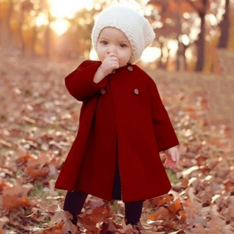 Baby girl red woolen long coat with button closure Stevvex on Tampa Home & Garden Store