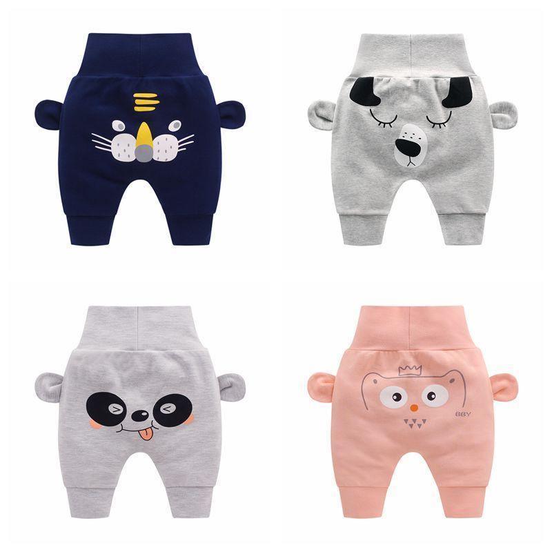 Stevvex baby pants set of 4 cartoon animals: navy tiger, gray bear, panda, pink owl for kids on Tampa Home & Garden Store