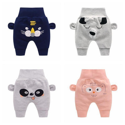 Stevvex baby pants set of 4 cartoon animals: navy tiger, gray bear, panda, pink owl for kids on Tampa Home & Garden Store