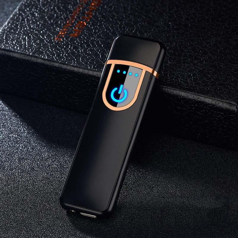 Stevvex USB rechargeable fingerprint-activated lighter in black with copper trim on Tampa Home & Garden Store