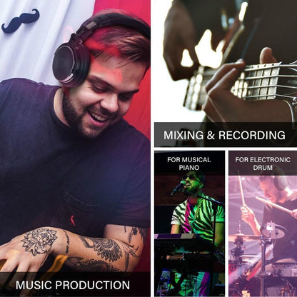 Stevvex wired over-ear studio headphones with mic, black finish for music production on Tampa Home & Garden Store