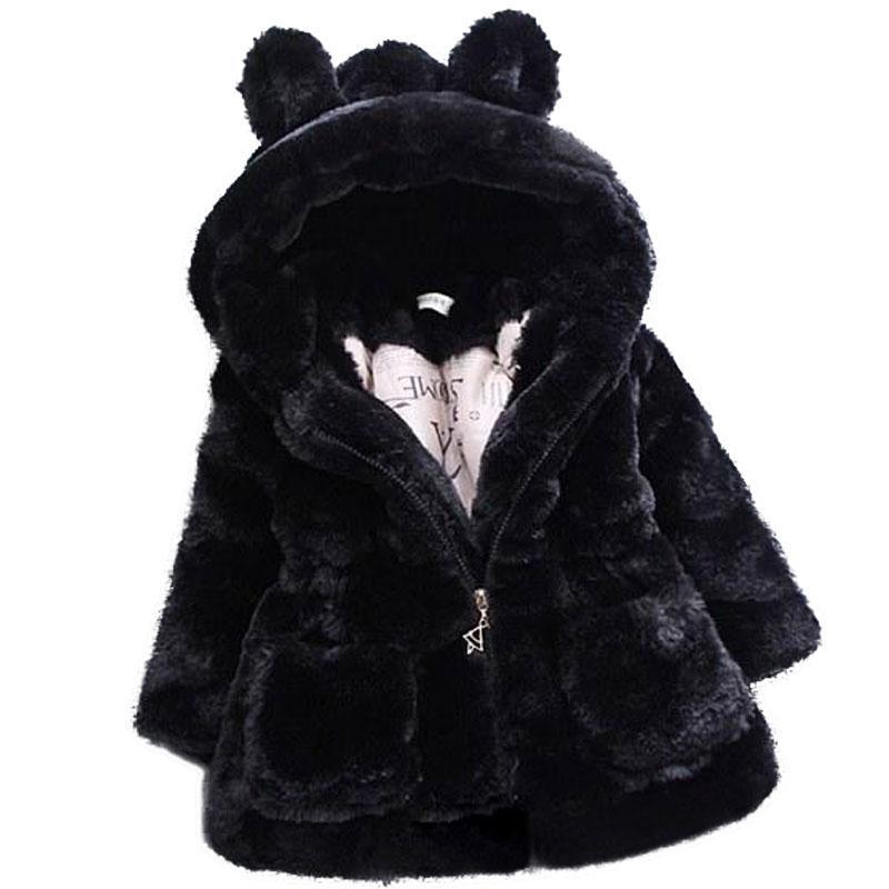 Stevvex black faux fur hooded baby girls puffer jacket with fleece lining on Tampa Home & Garden Store