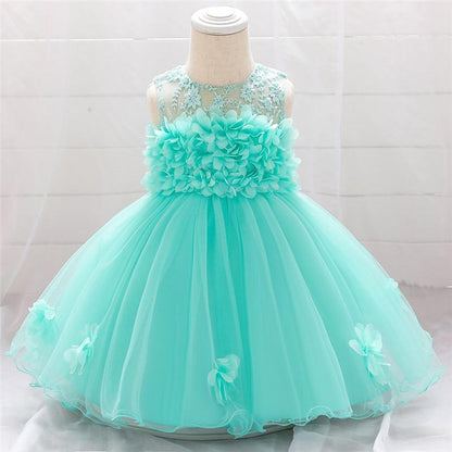 Stevvex baby dress turquoise lace tulle baptism party gown with floral bodice and skirt on Tampa Home & Garden Store