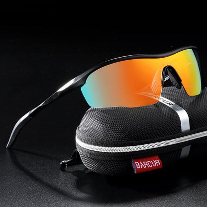 Stevvex sunglasses with aluminum frame and mirrored orangegreen UV400 lenses in BARCUR case on Tampa Home & Garden Store