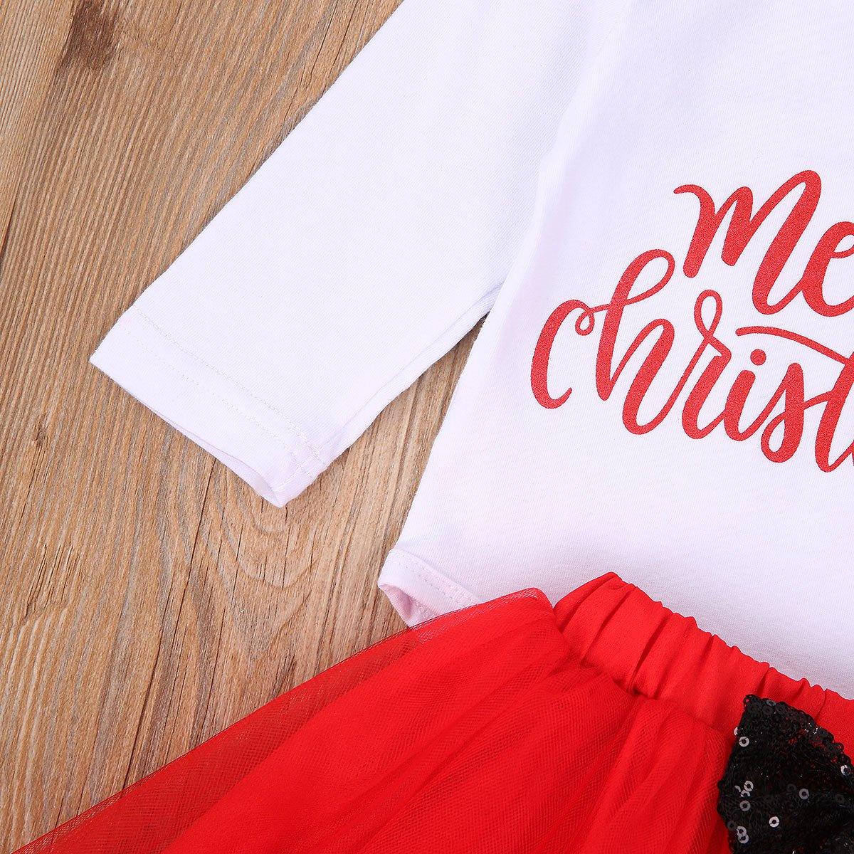 Stevvex 4Pcs Baby Girls Christmas Dress Set white top, red tutu skirt, hair band and leg covers on Tampa Home & Garden Store
