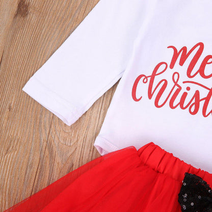 Stevvex 4Pcs Baby Girls Christmas Dress Set white top, red tutu skirt, hair band and leg covers on Tampa Home & Garden Store