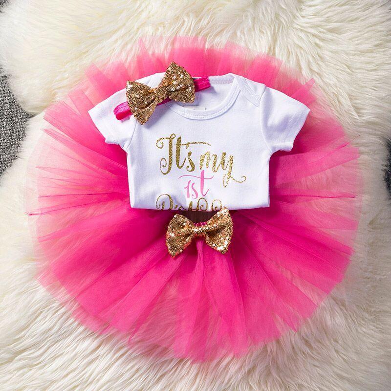Stevvex unicorn tutu baby set, white bodysuit and pink tutu with gold bows, two-piece on Tampa Home & Garden Store