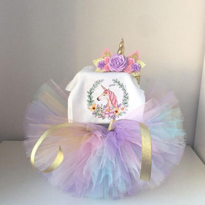 Unicorn tutu dress newborn girl with pastel rainbow tulle skirt and crown by Stevvex on Tampa Home & Garden Store