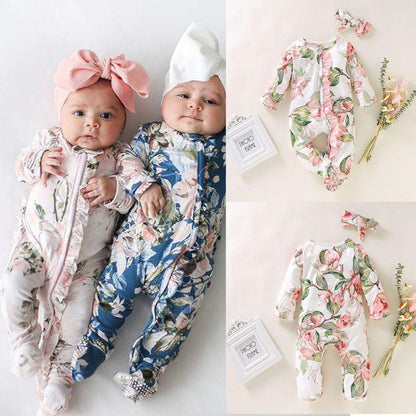 Stevvex floral newborn baby girl romper jumpsuit set, two footed outfits with big bows on Tampa Home & Garden Store