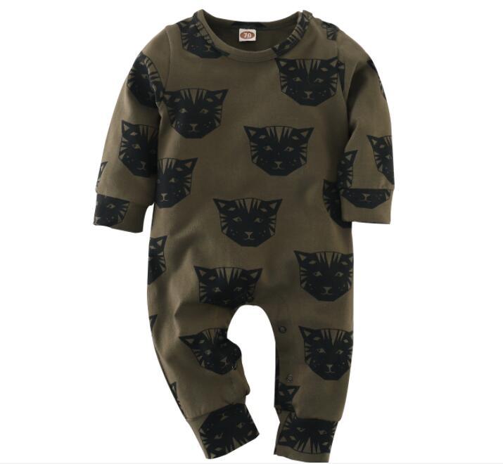 Baby romper Stevvex olive long sleeve with deer head pattern footed newborn jumpsuit on Tampa Home & Garden Store