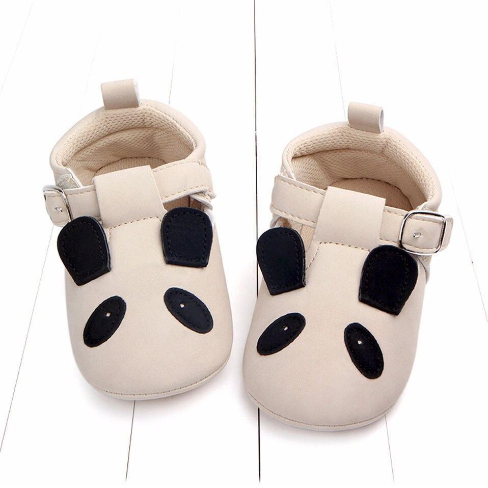 Stevvex baby panda shoes beige with black ears and eye patches, soft sole, adjustable strap on Tampa Home & Garden Store