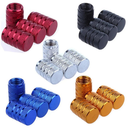 Valve stem caps set in assorted colors with knurled aluminum finish on Tampa Home & Garden Store
