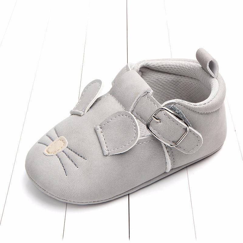 Baby shoe Stevvex gray with cat face embroidery, buckle strap, suede look, first walker on Tampa Home & Garden Store