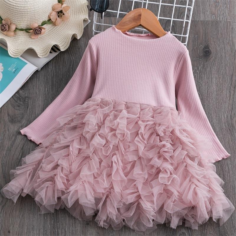 Pink knit long sleeve baby dress with voluminous pink tulle skirt by Stevvex, for 1-5 years on Tampa Home & Garden Store