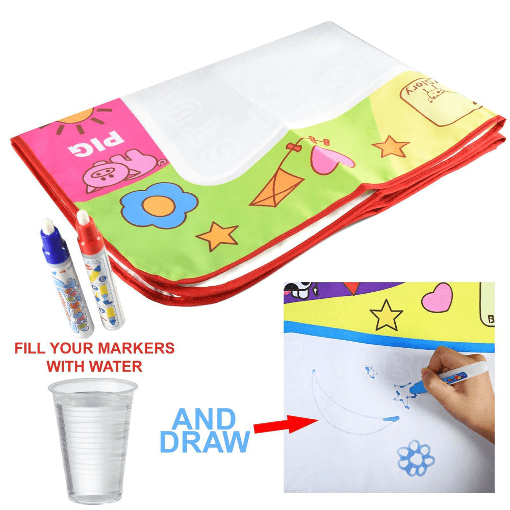 Stevvex water drawing mat for kids with magic water pen, 45.5 x 29 cm, white base, toy on Tampa Home & Garden Store