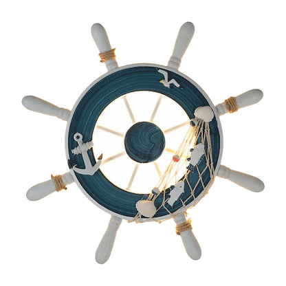 DecorBites Kids LED Ship Rudder Wall Light in blue nautical wheel with anchor rope accents on Tampa Home & Garden Store