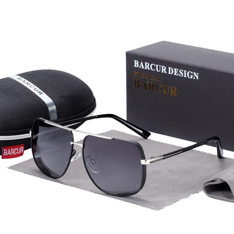 Stevvex BARCUR square polarized sunglasses with UV400, black frame, silver nose bridge on Tampa Home & Garden Store