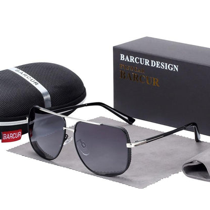 Stevvex BARCUR square polarized sunglasses with UV400, black frame, silver nose bridge on Tampa Home & Garden Store