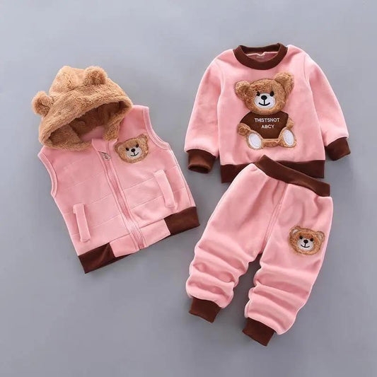 Bear Ear Hooded Baby Sweater Set for Autumn Wear