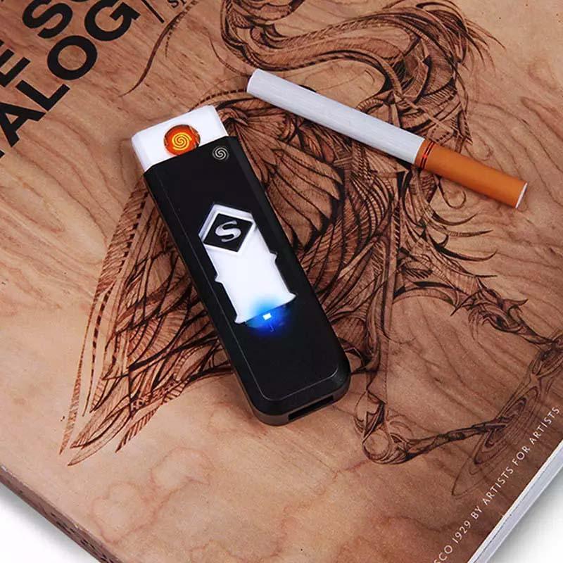 Stevvex USB fingerprint lighter, black body with white insert, rechargeable smoking gadget on Tampa Home & Garden Store